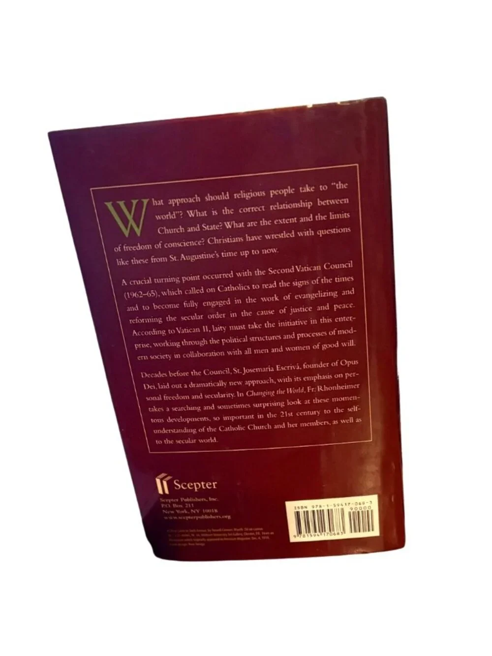 Changing the World Hardcover Book by Martin Rhonheimer Religious Philosophy Opus